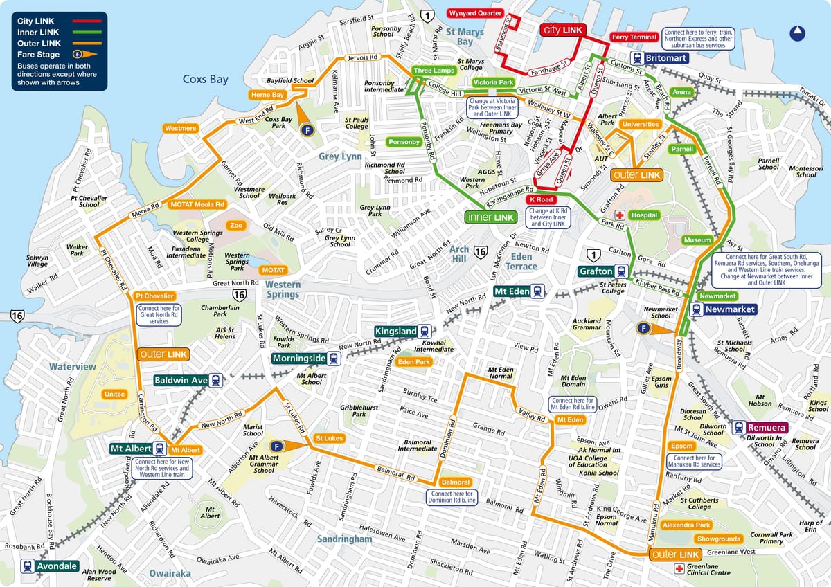 Auckland, اتوبوس, نقشه مسیر