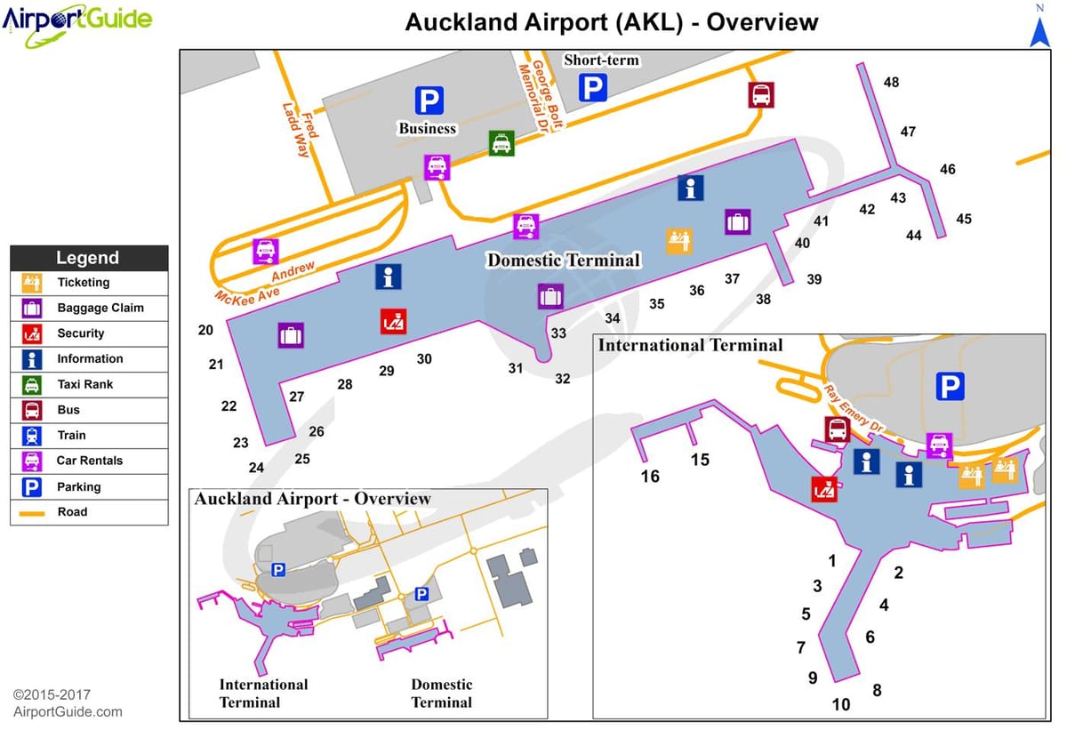Auckland airport داخلی ترمینال نقشه