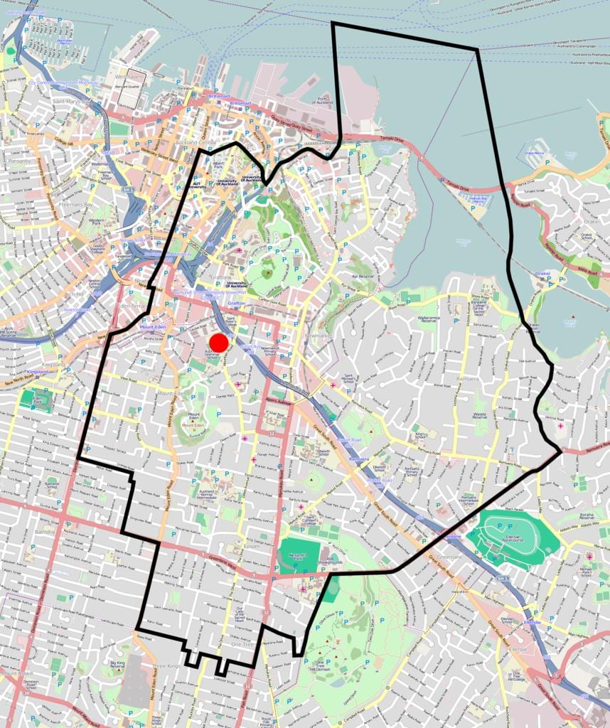 Auckland دستور زبان مدرسه نقشه منطقه