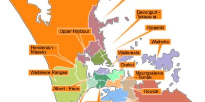Auckland شورای مرزهای نقشه